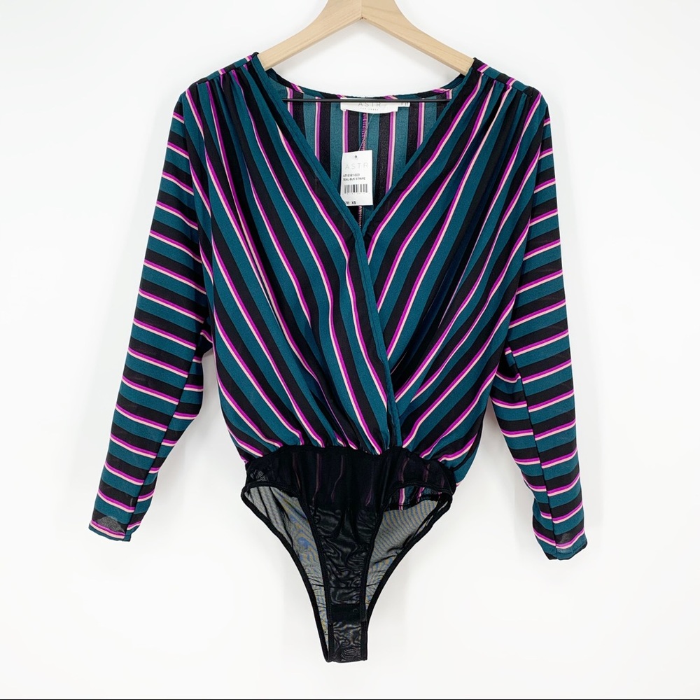 ASTR The Label Drape‎ Front Long Sleeve Bodysuit